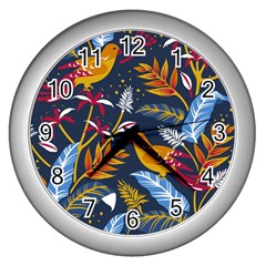 Colorful Birds In Nature Wall Clock (silver) by Sobalvarro