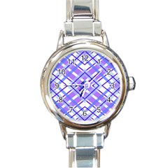 Geometric Plaid Purple Blue Round Italian Charm Watch by Mariart