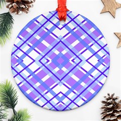 Geometric Plaid Purple Blue Ornament (round) by Mariart