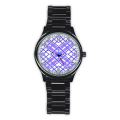 Geometric Plaid Purple Blue Stainless Steel Round Watch by Mariart