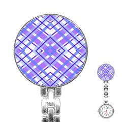 Geometric Plaid Purple Blue Stainless Steel Nurses Watch by Mariart