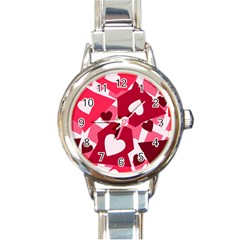 Pink Hearts Pattern Love Shape Round Italian Charm Watch