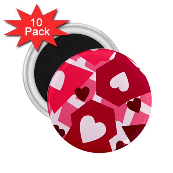 Pink Hearts Pattern Love Shape 2.25  Magnets (10 pack) 