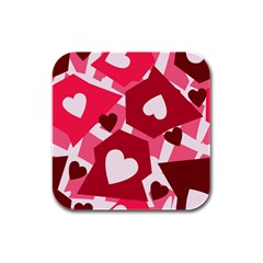 Pink Hearts Pattern Love Shape Rubber Square Coaster (4 pack) 