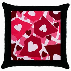 Pink Hearts Pattern Love Shape Throw Pillow Case (black) by Bajindul