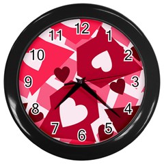 Pink Hearts Pattern Love Shape Wall Clock (Black)