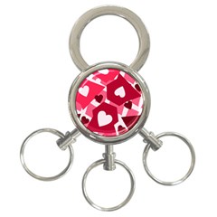 Pink Hearts Pattern Love Shape 3-Ring Key Chain