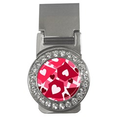 Pink Hearts Pattern Love Shape Money Clips (cz)  by Bajindul