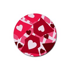 Pink Hearts Pattern Love Shape Rubber Round Coaster (4 pack) 