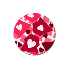 Pink Hearts Pattern Love Shape Magnet 3  (round) by Bajindul