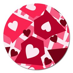 Pink Hearts Pattern Love Shape Magnet 5  (round) by Bajindul