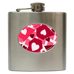 Pink Hearts Pattern Love Shape Hip Flask (6 Oz) by Bajindul