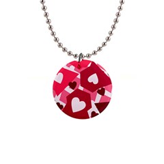 Pink Hearts Pattern Love Shape 1  Button Necklace by Bajindul