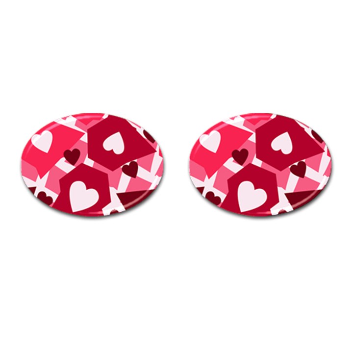 Pink Hearts Pattern Love Shape Cufflinks (Oval)