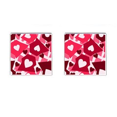 Pink Hearts Pattern Love Shape Cufflinks (square) by Bajindul