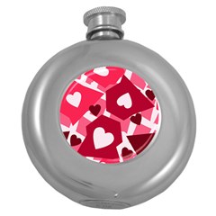 Pink Hearts Pattern Love Shape Round Hip Flask (5 Oz) by Bajindul