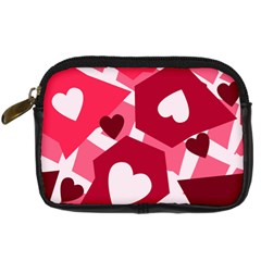 Pink Hearts Pattern Love Shape Digital Camera Leather Case by Bajindul