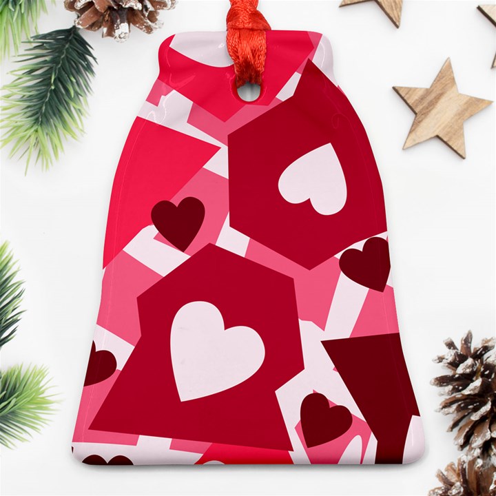 Pink Hearts Pattern Love Shape Bell Ornament (Two Sides)