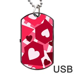 Pink Hearts Pattern Love Shape Dog Tag Usb Flash (two Sides) by Bajindul