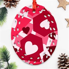 Pink Hearts Pattern Love Shape Ornament (Oval Filigree)