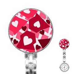 Pink Hearts Pattern Love Shape Stainless Steel Nurses Watch