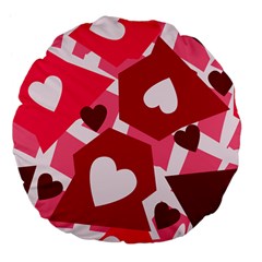 Pink Hearts Pattern Love Shape Large 18  Premium Flano Round Cushions