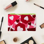 Pink Hearts Pattern Love Shape Cosmetic Bag (XS) Front