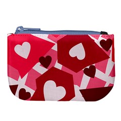 Pink Hearts Pattern Love Shape Large Coin Purse by Bajindul