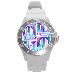 Geometric Metallic Aqua Purple Round Plastic Sport Watch (l)