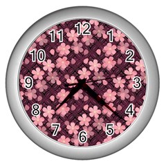 Cherry Blossoms Japanese Wall Clock (silver) by HermanTelo