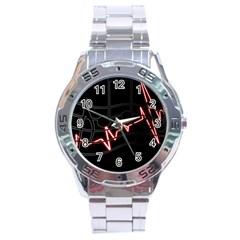 Music Wallpaper Heartbeat Melody Stainless Steel Analogue Watch by HermanTelo