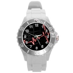 Music Wallpaper Heartbeat Melody Round Plastic Sport Watch (l) by HermanTelo