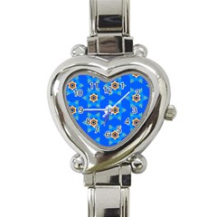 Pattern Backgrounds Blue Star Heart Italian Charm Watch