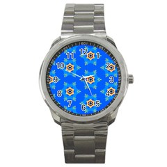 Pattern Backgrounds Blue Star Sport Metal Watch