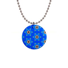 Pattern Backgrounds Blue Star 1  Button Necklace by HermanTelo