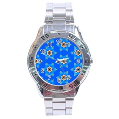 Pattern Backgrounds Blue Star Stainless Steel Analogue Watch