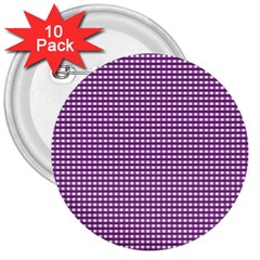 Gingham Plaid Fabric Pattern Purple 3  Buttons (10 Pack)  by HermanTelo