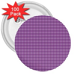 Gingham Plaid Fabric Pattern Purple 3  Buttons (100 Pack)  by HermanTelo