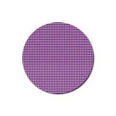 Gingham Plaid Fabric Pattern Purple Rubber Coaster (round)  by HermanTelo