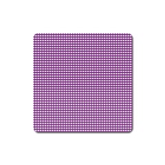 Gingham Plaid Fabric Pattern Purple Square Magnet by HermanTelo