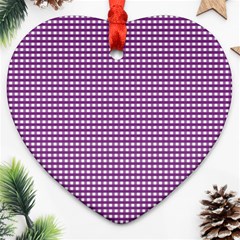 Gingham Plaid Fabric Pattern Purple Heart Ornament (two Sides)