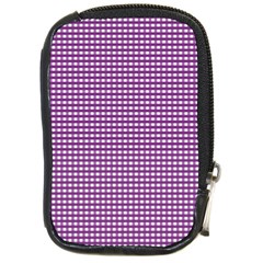 Gingham Plaid Fabric Pattern Purple Compact Camera Leather Case by HermanTelo