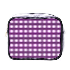 Gingham Plaid Fabric Pattern Purple Mini Toiletries Bag (one Side) by HermanTelo