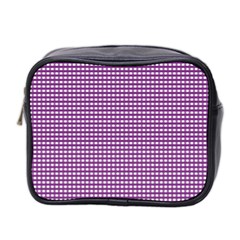 Gingham Plaid Fabric Pattern Purple Mini Toiletries Bag (two Sides) by HermanTelo