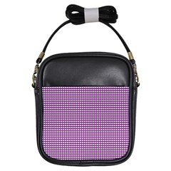 Gingham Plaid Fabric Pattern Purple Girls Sling Bag by HermanTelo