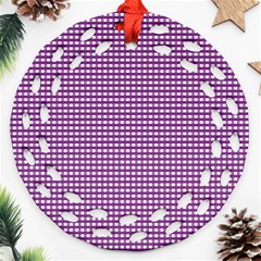 Gingham Plaid Fabric Pattern Purple Ornament (round Filigree)