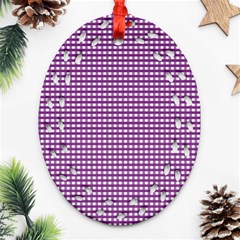 Gingham Plaid Fabric Pattern Purple Oval Filigree Ornament (two Sides)