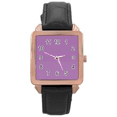 Gingham Plaid Fabric Pattern Purple Rose Gold Leather Watch  by HermanTelo