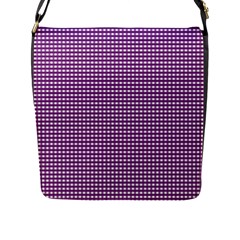 Gingham Plaid Fabric Pattern Purple Flap Closure Messenger Bag (l) by HermanTelo