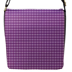 Gingham Plaid Fabric Pattern Purple Flap Closure Messenger Bag (s)